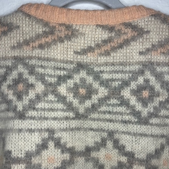 Vintage Alafoss Icewool Icelandic Wool Sweater Small Peach Gray Nordic Fair Isle - Picture 5 of 6